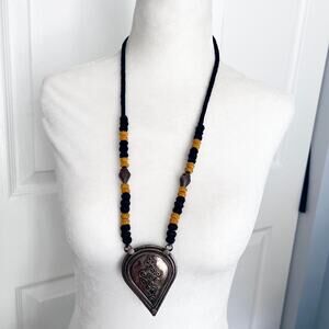 Handmade Yellow Black Mellow Pendant Ethnic Necklace
